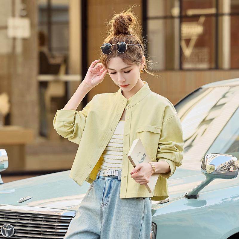 慵2WW2503-0025季新款纯色气质懒休闲宽立领夹春克女士牛仔外套WW