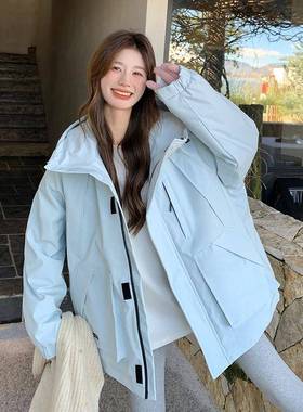 蓝色时风羽尚绒内胆冲锋C01-860衣厚外女冬季新款韩版套加保暖羽