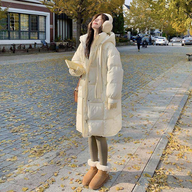 米白色羽绒服女冬季新系款软长韩糯加厚中款白鸭b11-580绒面包服