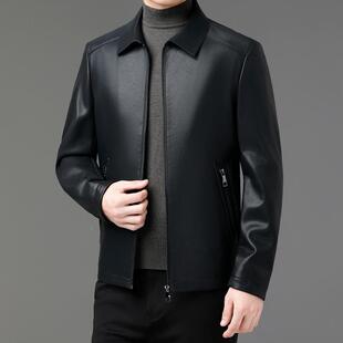 茄克翻男士 U宁绵羊皮衣中年海务休闲商男款 皮夹克领 86885 春秋季