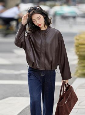 皮JVT外衣套女秋季夹新款女装个子立领百搭休小闲克上衣