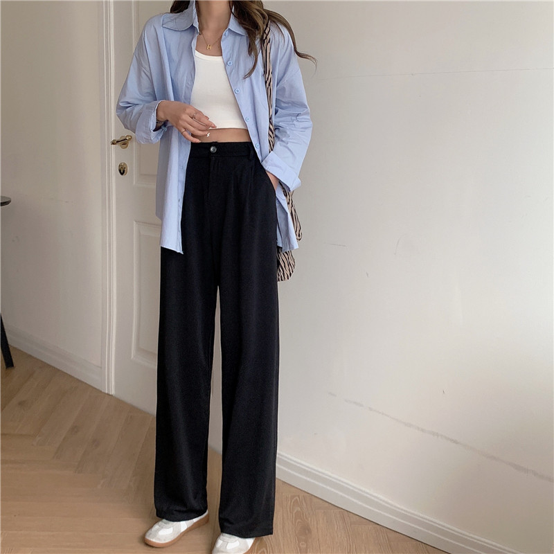 Early spring Korean long sleeve shirt sunscreen coat short vest high waist straight suit pants