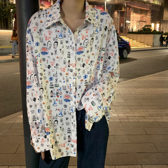 Real photo, real price, early spring cartoon, loose and versatile, long sleeve personality, wide pine flower shirt