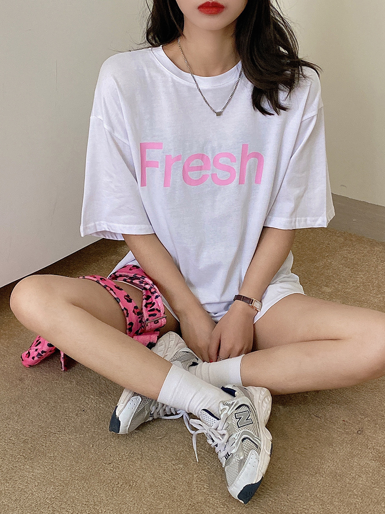 Real price simple letter loose round neck T-shirt