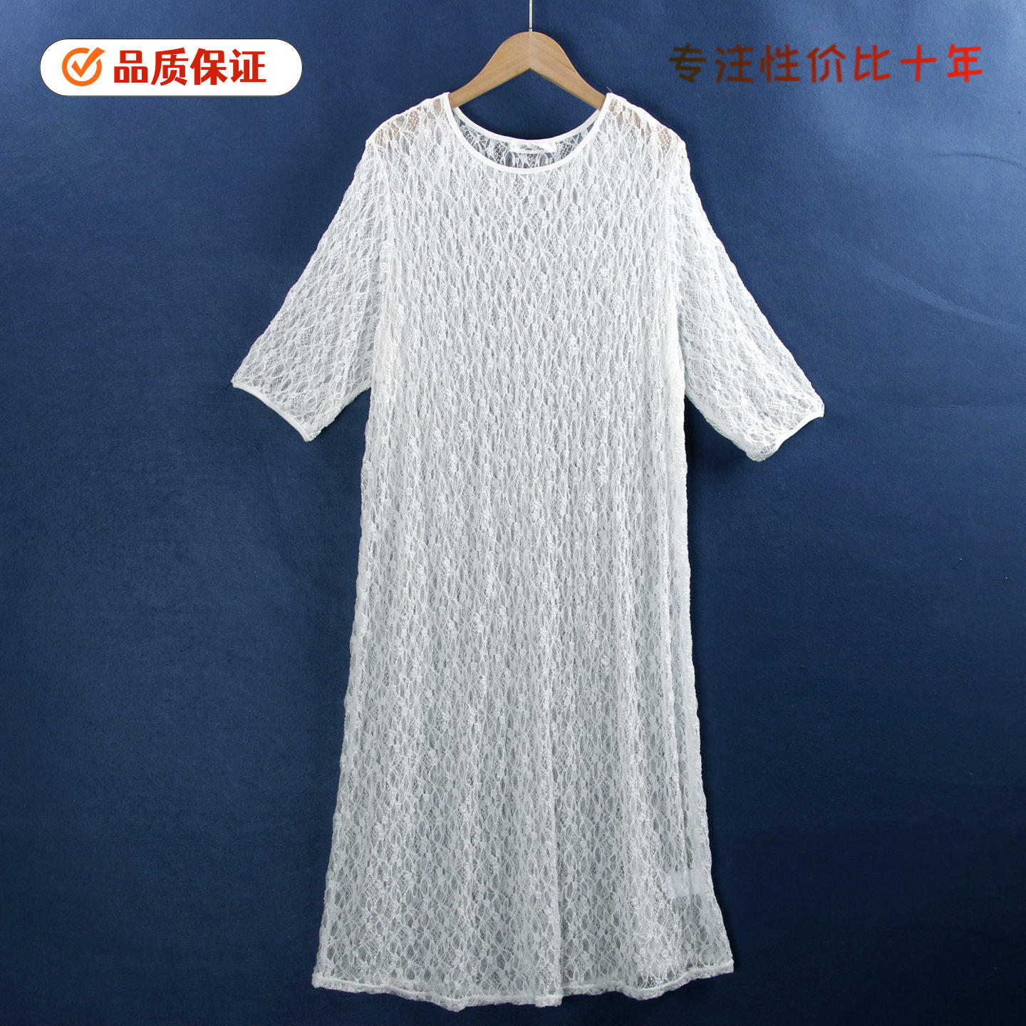 6134蕾丝长裙 春夏新款圆领大码网纱外搭短袖罩衫连衣裙女裙外贸