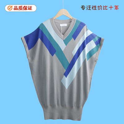 6251蝙蝠针织衫 春季圆领拼色大码无袖百搭外搭时尚毛短袖衫外贸