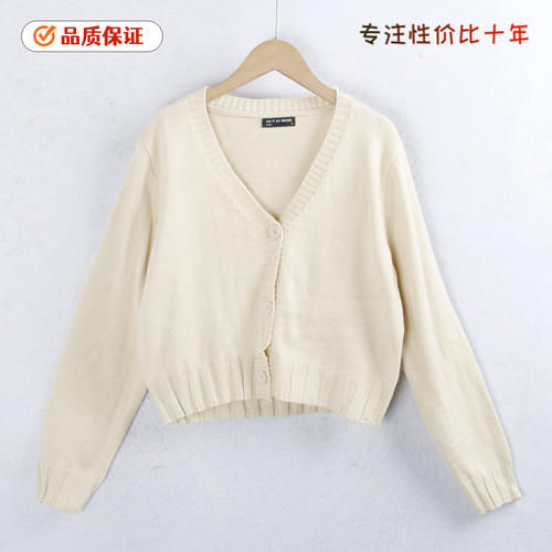 1701针织开衫 秋冬棉质v领纽扣大码显瘦外搭长袖毛线衣女外贸