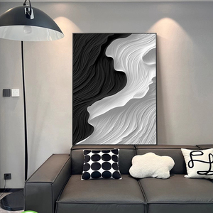 黑白灰抽象客厅装饰画高级感现代落地沙发背景墙挂画入户玄关壁画