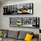 欧式 饰画现代沙发背景墙画卧室床头挂画工业风壁画 黑白建筑客厅装