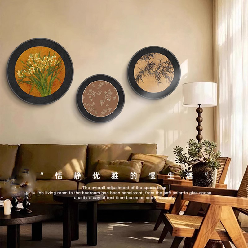 中古风卧室床头装饰画小众艺术客厅挂画法式复古圆形墙面壁画组合图片