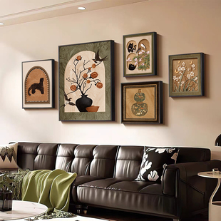 宋代美学客厅装饰画法式复古沙发背景组合餐厅壁画中古风卧室挂画