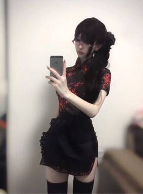 清纯软妹Lolita女仆围裙简约cos服爆款国风旗袍连衣短裙两件套装