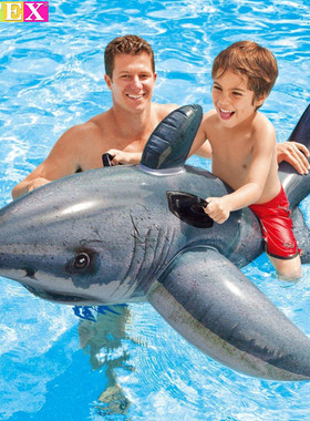 INTEX水上充气加厚写实鲨鱼坐骑游泳圈 男女儿童宝宝水上浮床座圈