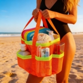 加厚大容量网布沙滩袋便携折叠玩具收纳包儿童海边赶海工具游泳包