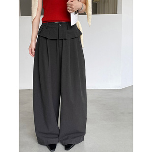 春夏松弛感屁帘裤 江左 韩系小众花边百褶腰头休闲裤 博主 1823 时尚