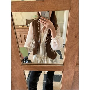 民族风刺绣V领麂皮绒马甲背心ZY3846 早春新款 3th Morning