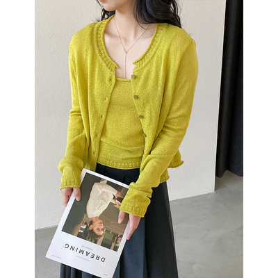 江左 韩系简约设计感吊带背心+慵懒针织开衫套装女2026春季 5641
