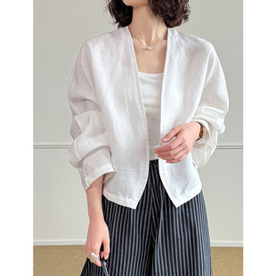 橘芷夏季新款长袖防晒衣女夏薄款宽松休闲亚麻开衫短外套250105-1