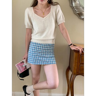 针织衫 韩系减龄设计感V领捏褶显瘦短袖 ZY3994 Morning 3th