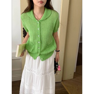 针织开衫 3th 韩系复古翻领宽松短袖 海德公园 ZY4010 Morning