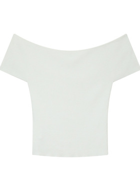 CLEAN SPACE优雅一字肩针织T恤女2025十三行新款短袖上衣女 55081