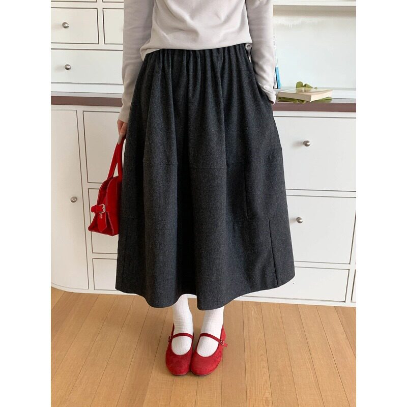 3th Morning 长期主义 解构分割松紧腰毛呢花苞半身裙ZY4635