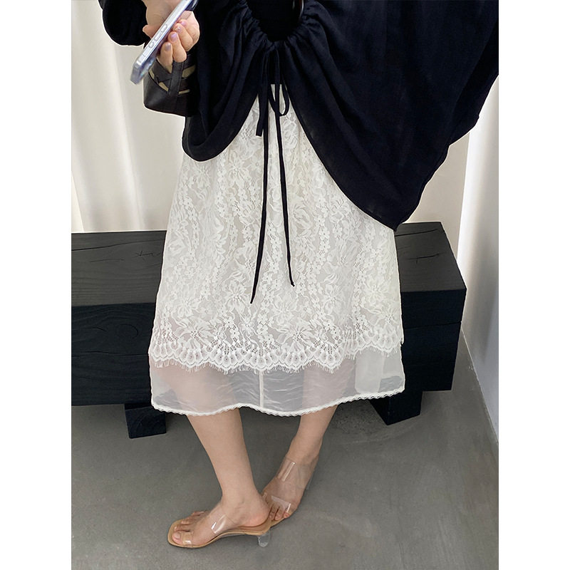 江左 超好看A字蕾丝半身裙女2026夏高腰松紧腰中裙显瘦短裙 9236