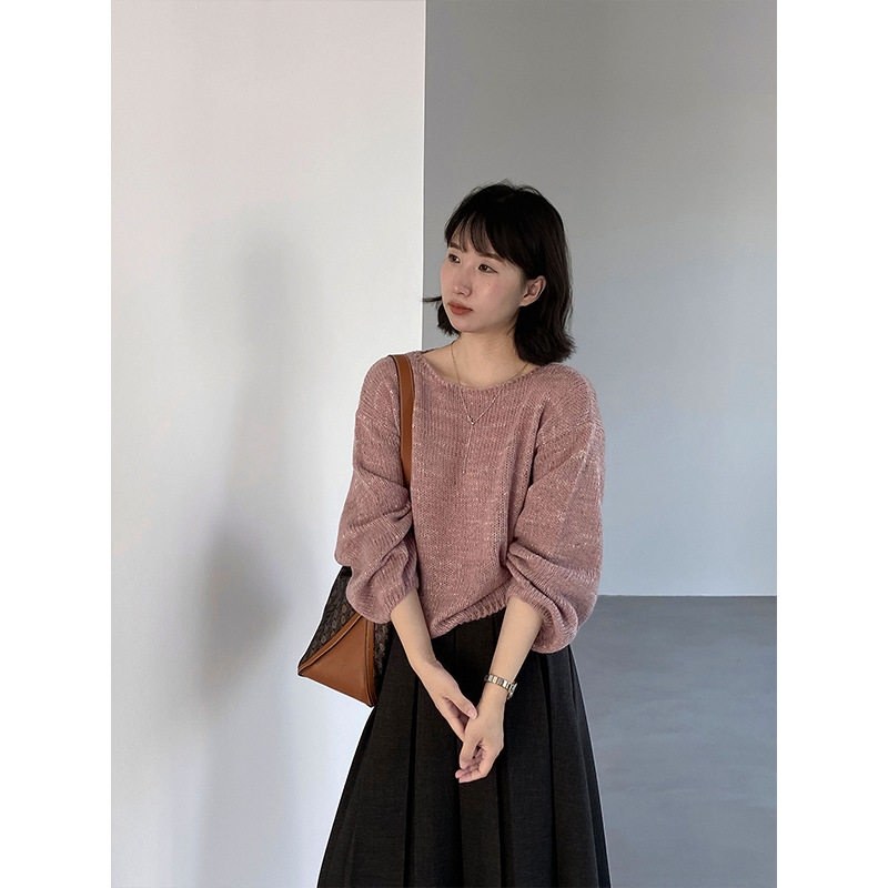 江左 秋季松弛感针织衫宽松圆领上衣女套头休闲毛衣 26617