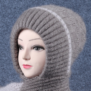 中老年帽子女妈妈加绒加厚围巾一体风雪帽秋冬季松鼠绒毛线帽保暖