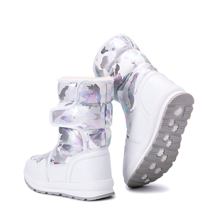 儿童雪地靴女童冬加绒雪地靴男童防水防滑中筒皮毛一体雪地靴大棉