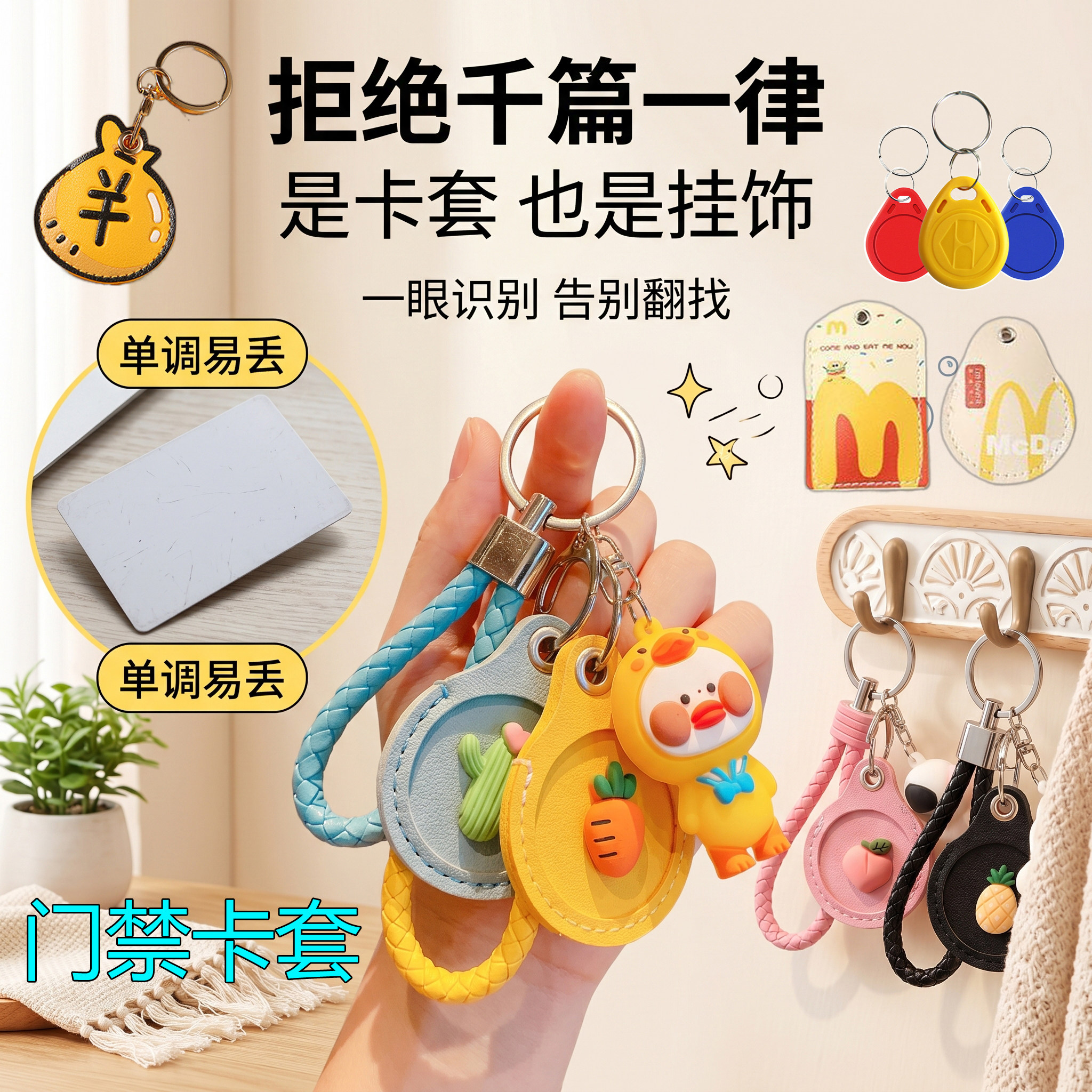 门禁卡套一体小区高级电梯卡保护套水滴长方形可爱创意卡通钥匙扣