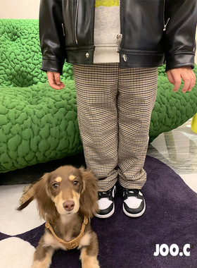 JOO.C法式复古细格纹时髦休闲直筒裤