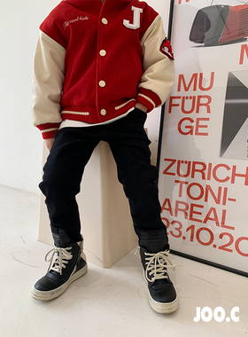 JOO.C男童百搭黑色一体绒弹力修身小脚裤儿童休闲裤安池家童装