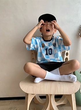 MARTY MARKET KIDS 男童footballer Jersey千鸟格棋盘格足球服T恤