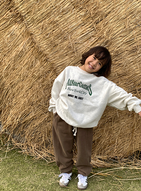 jooca 男童双色刺绣套头加绒卫衣秋冬圆领纯棉字母长袖上衣