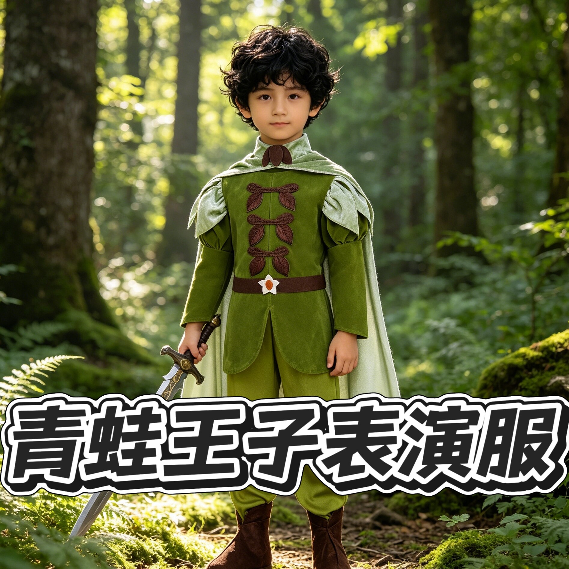 儿童青蛙王子cosplay服装男童绿色斗篷套装六一节格林童话演出服