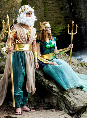 新款万圣节服装COS成人男女美人鱼公主演出服海王战神酒吧表演服