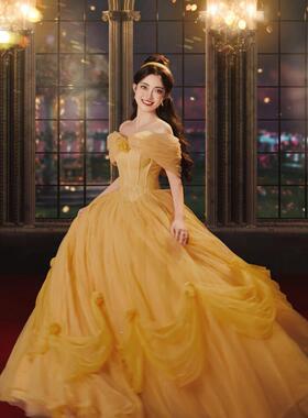 「美女与野兽」贝尔公主裙cos服装大贝儿连衣裙子演出成人礼服女