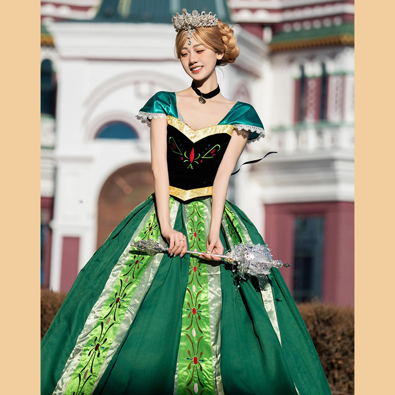【冰雪奇缘安娜】anna公主裙cos成人女礼服绿色连衣裙加冕演出服