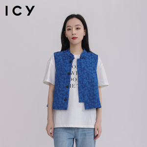 icy2024新款夏新中式暗印提花锻直排纽扣上衣马甲