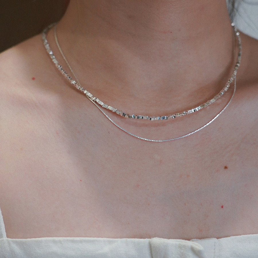 耳边铛合金碎银子双层项链
