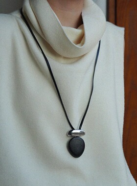 复古皮质木质金属毛衣链项链