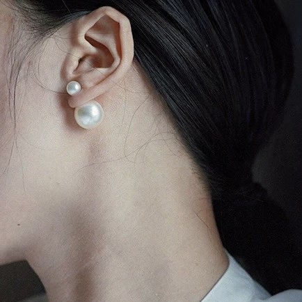 耳边铛双面大小珍珠耳环