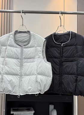 大厂订单！冬季新蓬松保暖绗缝面包服90白鸭绒圆领羽绒女马甲外套