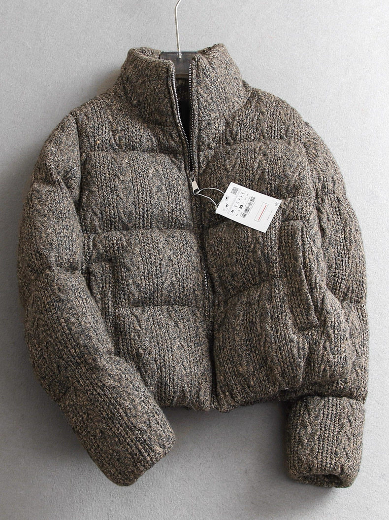 走戏班牙！八股编针织绞花立领加厚口袋保暖长袖夹克棉服外套女冬