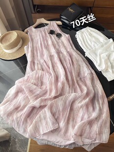 少女粉! 70天丝！ 法式温柔风氛围感无袖长裙度假风连衣裙女夏新