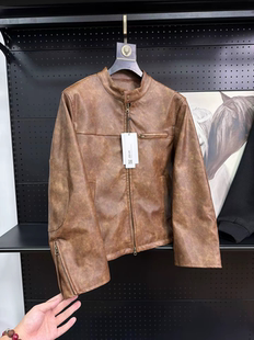 腔调男人  2026年秋冬季新款做旧皮衣外套男女同款机车服夹克上衣