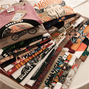 爆炸款！包邮！升级高克重纯棉毛圈多彩印花情侣圆领T恤短袖女