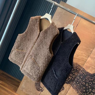 复古叠穿百搭双面穿羊羔毛蓬松加厚保暖麂皮绒无袖马甲外套女冬季