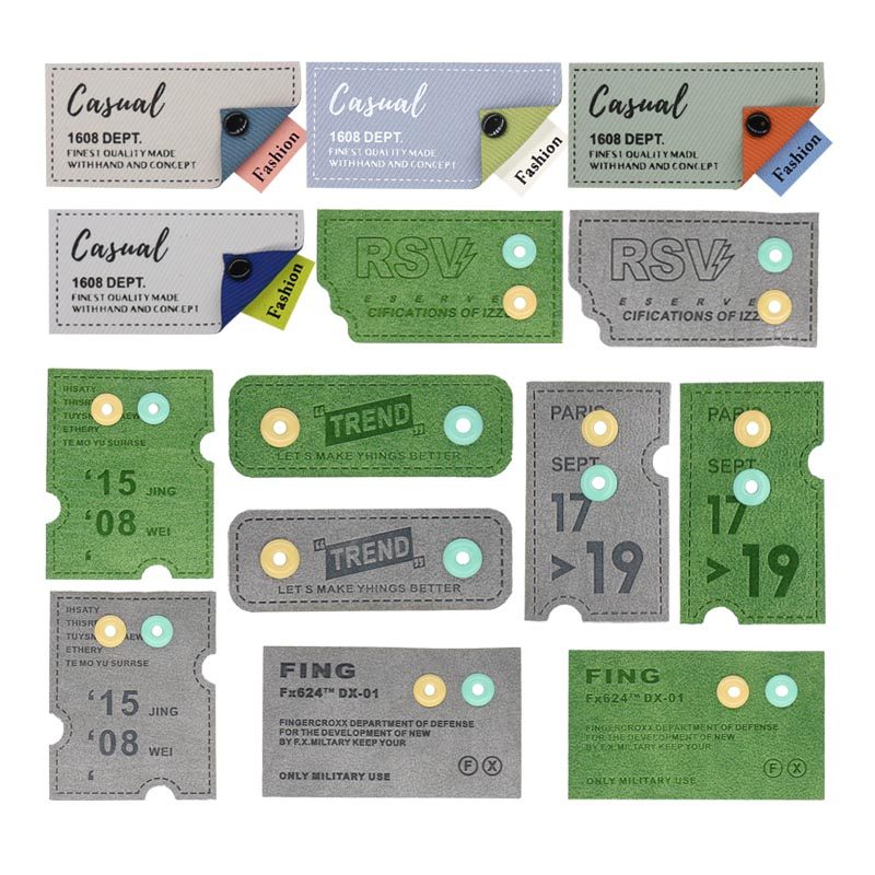 新款皮标服装装饰贴辅料灰色压花工艺pu皮牌纯色布贴衣服破洞补丁